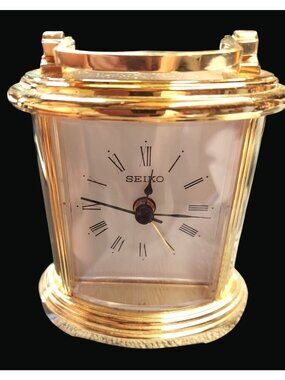 Seiko Gold-Tone Roman Numeral Table Desk Clock * Vintage *